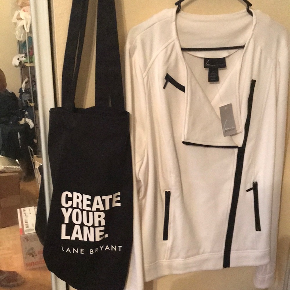 NWT Lane Bryant White With Black Zippers Moto Jacket Size 18W